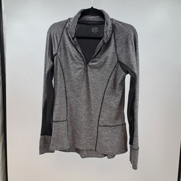 C9 Champion Top M Semi Fitted 1/4 Zip Long Sleeve Pullover Activewear Gray Black - Picture 3 of 9